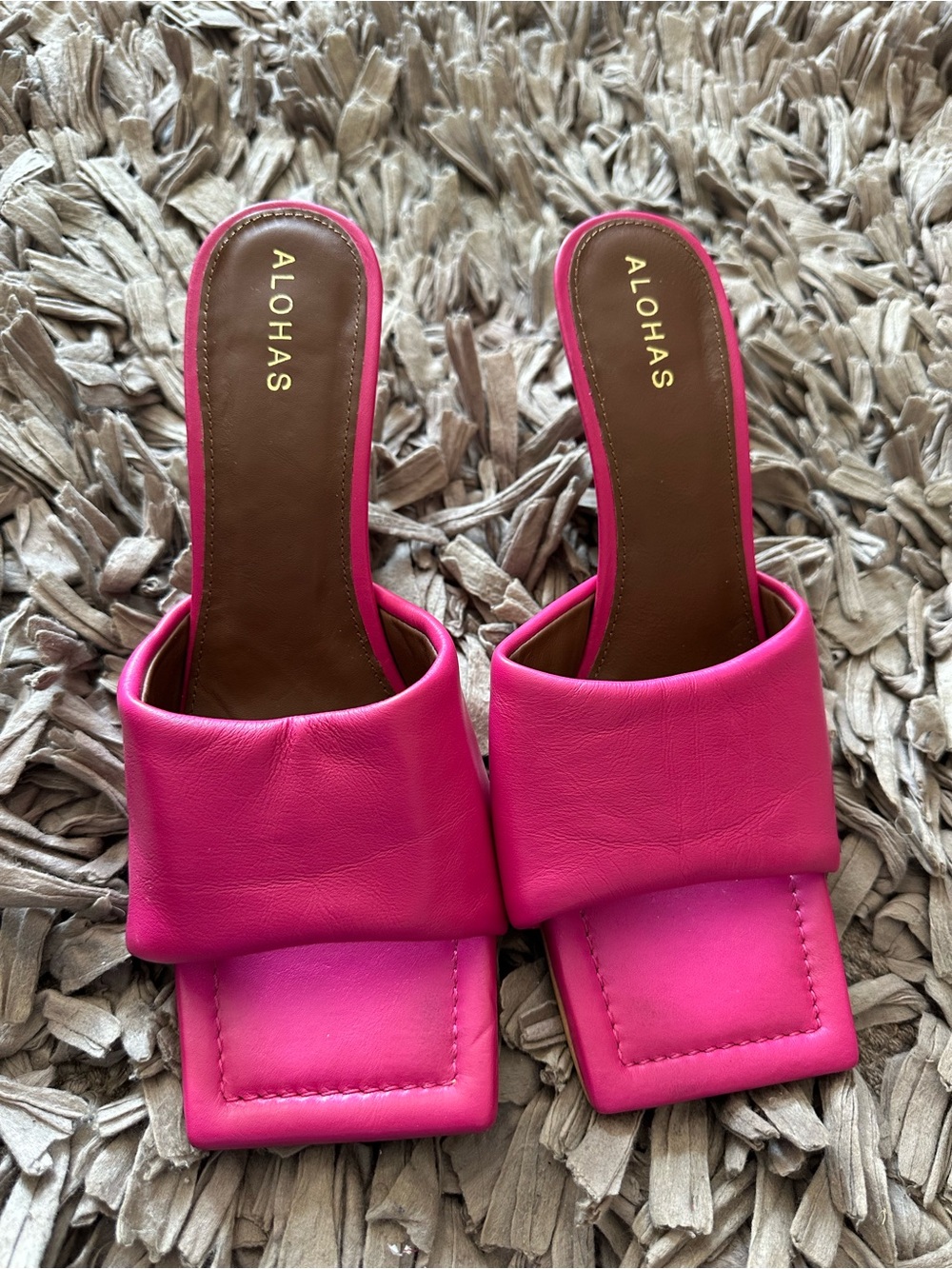 ALOHAS Hot Pink Padded Square-Toe Slide Mules